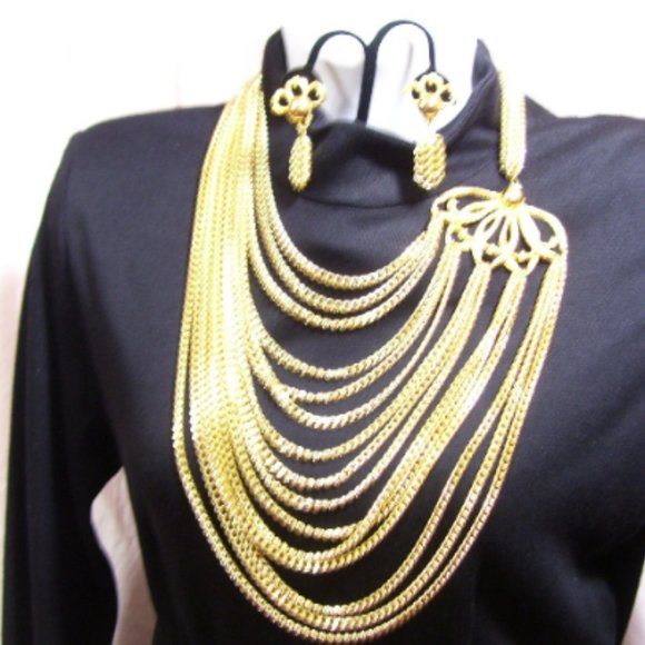 Authentic, RAREHobe, MultiStrand Necklace, Earring Set, Gold, Floral…